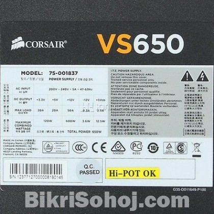 Corsair VS650 650W 80 Plus Non-Modular Power Supply